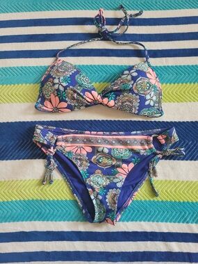 Hobie Floral Paisley Bikini in Royal Blue, Pink, Teal